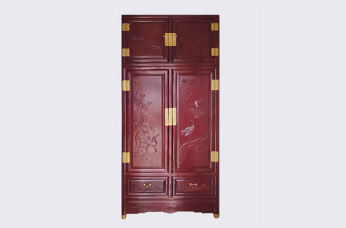 复兴高端中式家居装修深红色纯实木衣柜